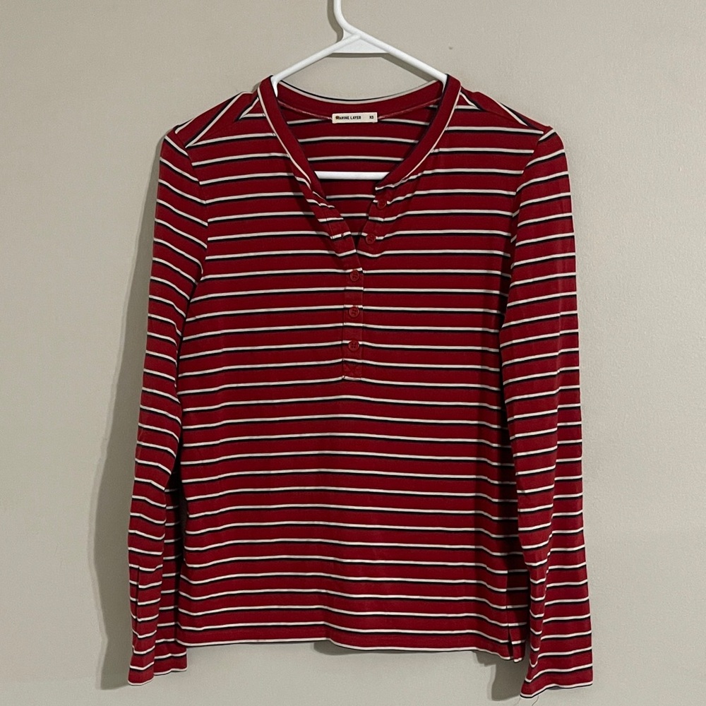 Marine Layer red striped Henley XS